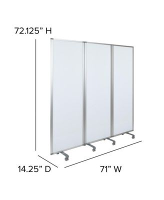 Mobile Magnetic Whiteboard 3 Section Partition With Locking Casters, 72"H X 24"W