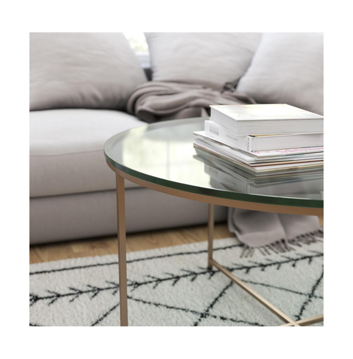 Fairdale Coffee Table With Round Cross Brace Frame -brushed gold