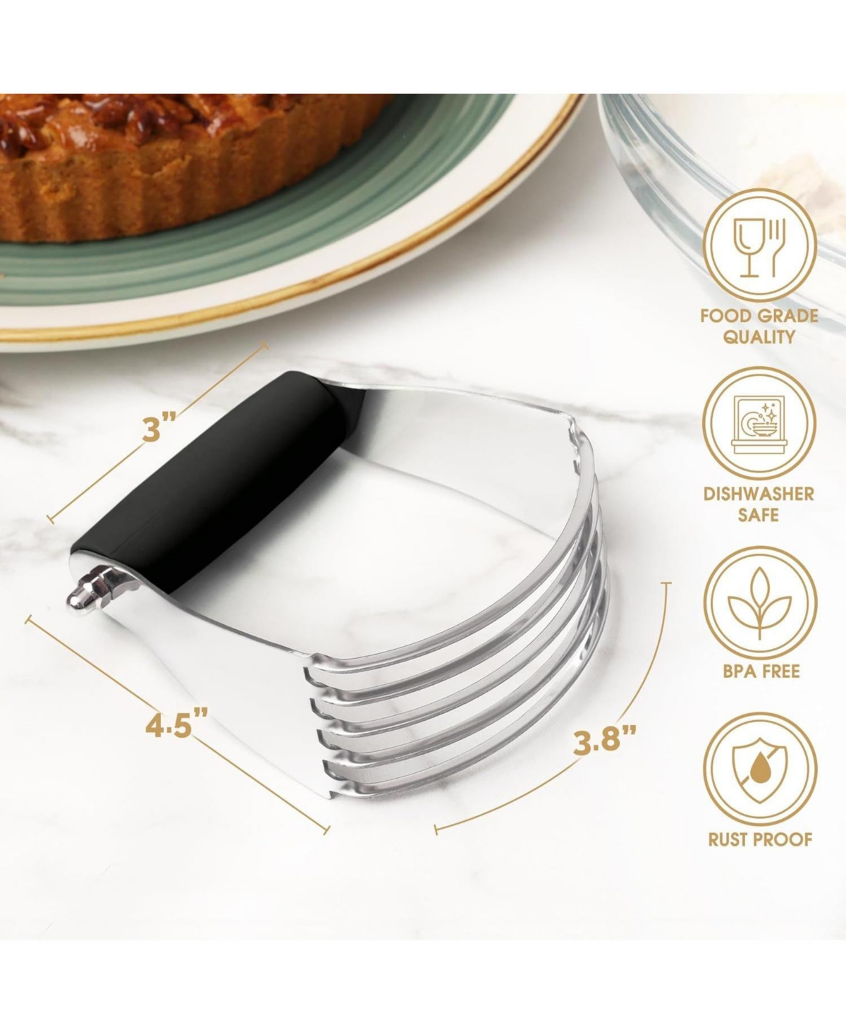 Zulay Kitchen Stainless Steel Dough Blender, Pastry Cutter, Heavy Duty Pastry Blender and Dough Cutter with Blades