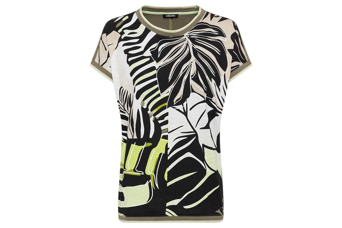 Women's 100% Cotton Short Sleeve Abstract Palm Print T-Shirt - Black