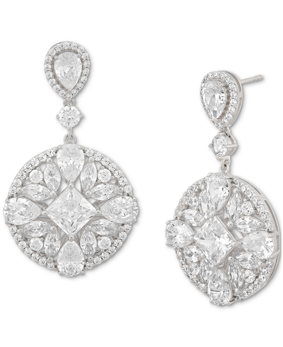 Shop Arabella Cubic Zirconia Mixed Cut Circle Cluster Drop Earrings In Sterling Silver