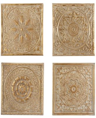 Rosemary Lane - Gold Metal Scroll Wall Decor with Embossed Details, Set of 4 17"W, 17"H