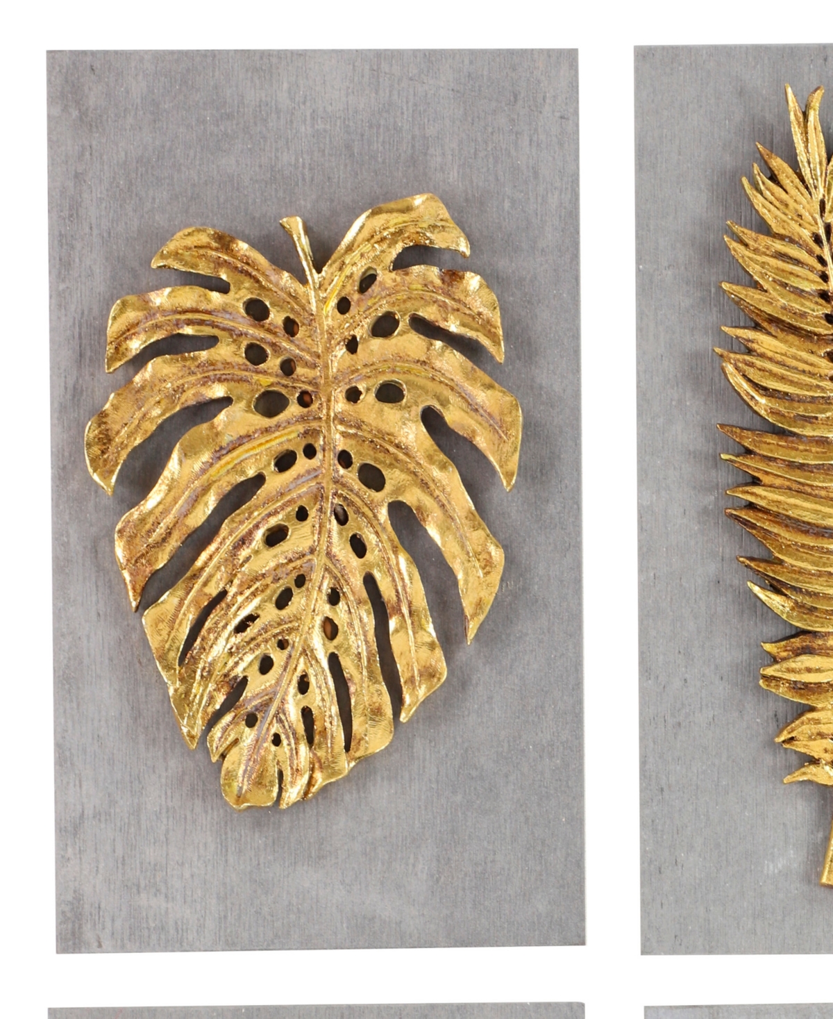 Rosemary Lane Gold Cement Stone Leaf Framed 3d Wall Decor, Set Of 4 8"w, 11"h In Gold