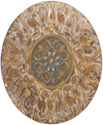 Rosemary Lane - Gold Metal Plate Wall Decor with Embossed Details, 32" x 2" x 32"