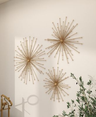 Gold Metal Starburst 3D Wall Decor, Set of 3 13", 17", 21"W