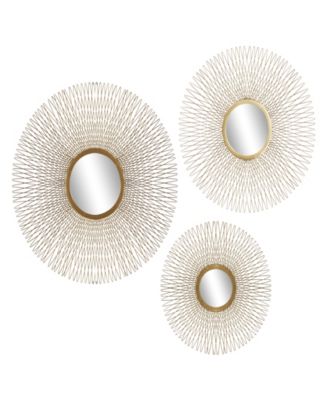 Rosemary Lane - Gold Metal Sunburst Wall Decor with Mirror Accent, Set of 3 18", 22", 27"D
