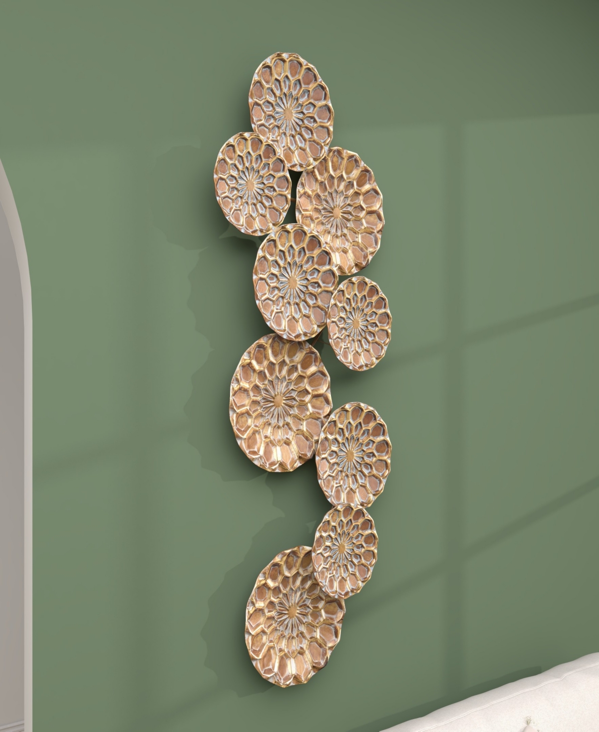 Rosemary Lane Gold Metal Plate Wall Decor With Embossed Design, 19" X 3" X 50" In Gold