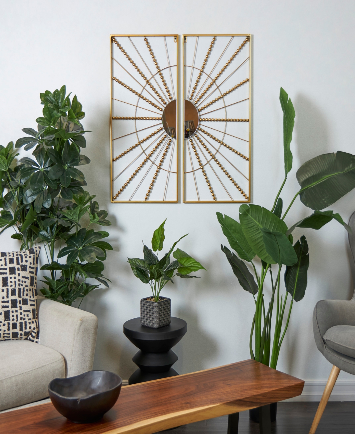 Cosmoliving By Cosmopolitan Gold Metal Half Moon Mirror Geometric Wall Decor With Gold Frame Set Of 2 16"w, 32"h In Gold