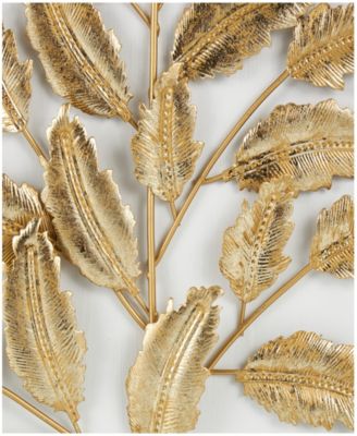 Gold Wood Leaf 3D Wall Decor with Beveled Frame, Set of 2 13"W, 17"H
