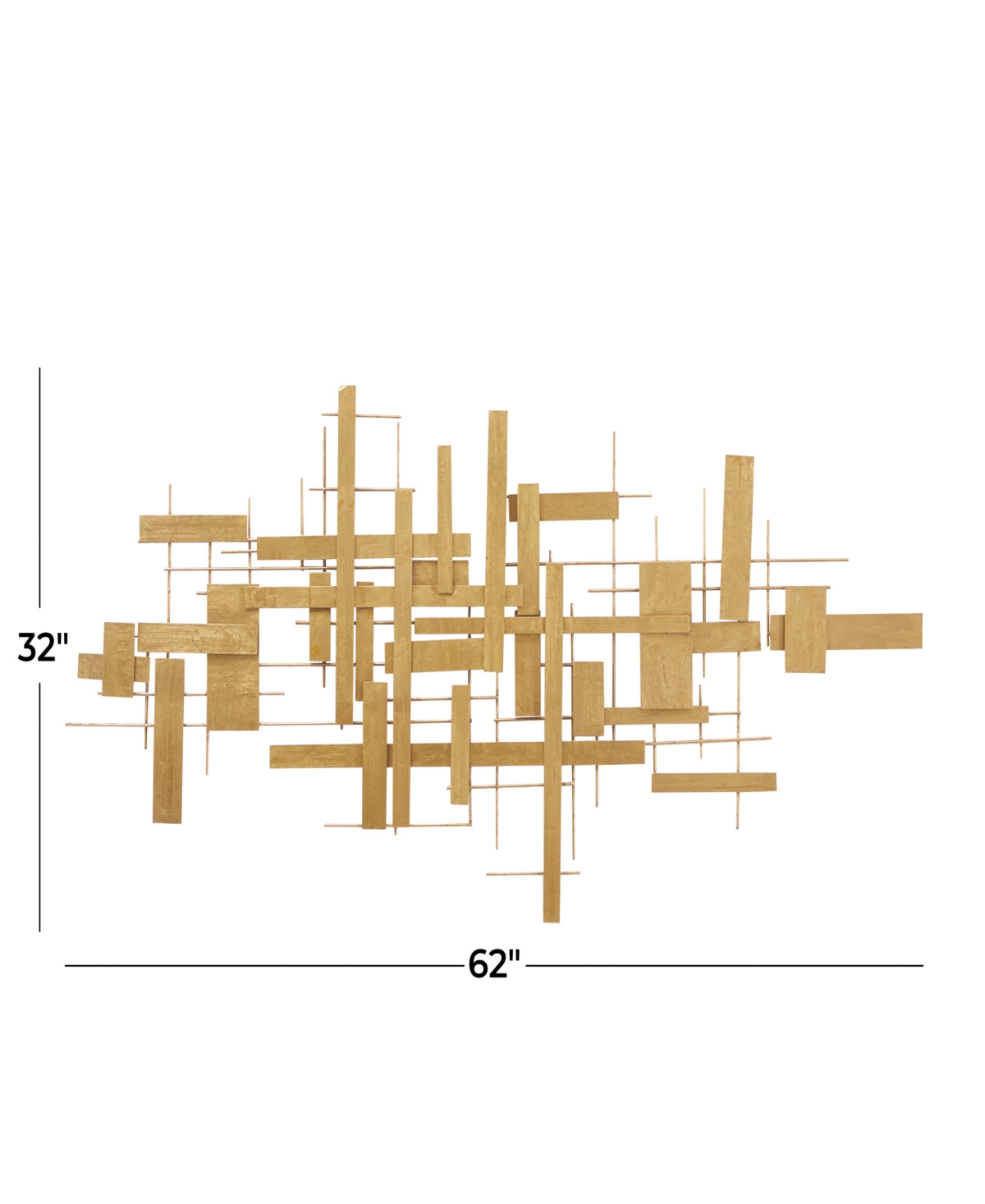 Cosmoliving By Cosmopolitan Gold Metal 3d Stripes Geometric Wall Decor 62" X 2" X 32" In Gold
