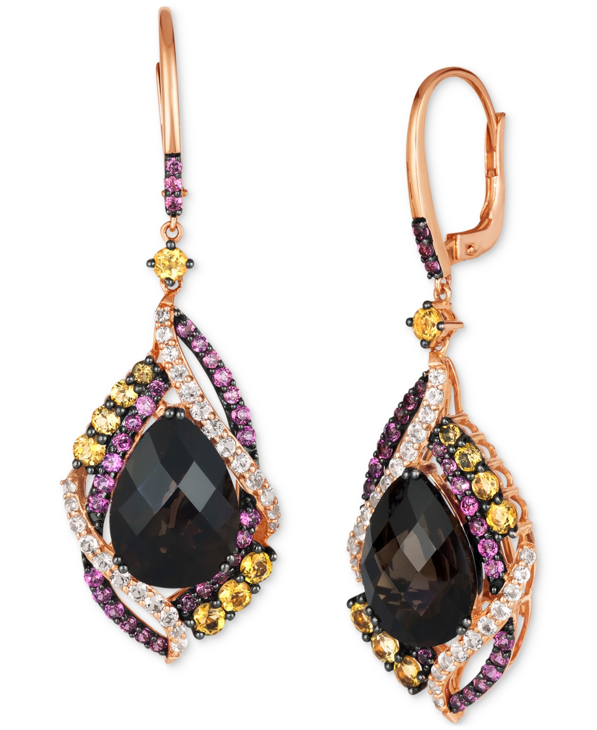 Multi-Gemstone Abstract Cluster Leverback Drop Earrings (14-5/8 ct. t.w.) in 14k Rose Gold