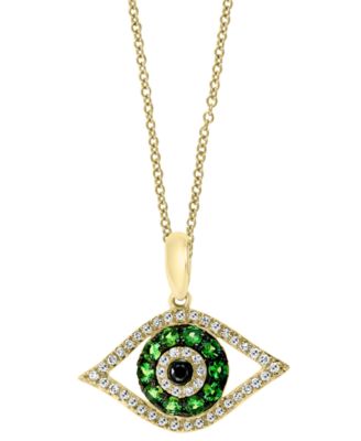 EFFY&reg; Tsavorite (1/5 ct. t.w.) & Diamond (1/8 ct. t.w.) Evil Eye 18" Pendant Necklace in 14k Gold