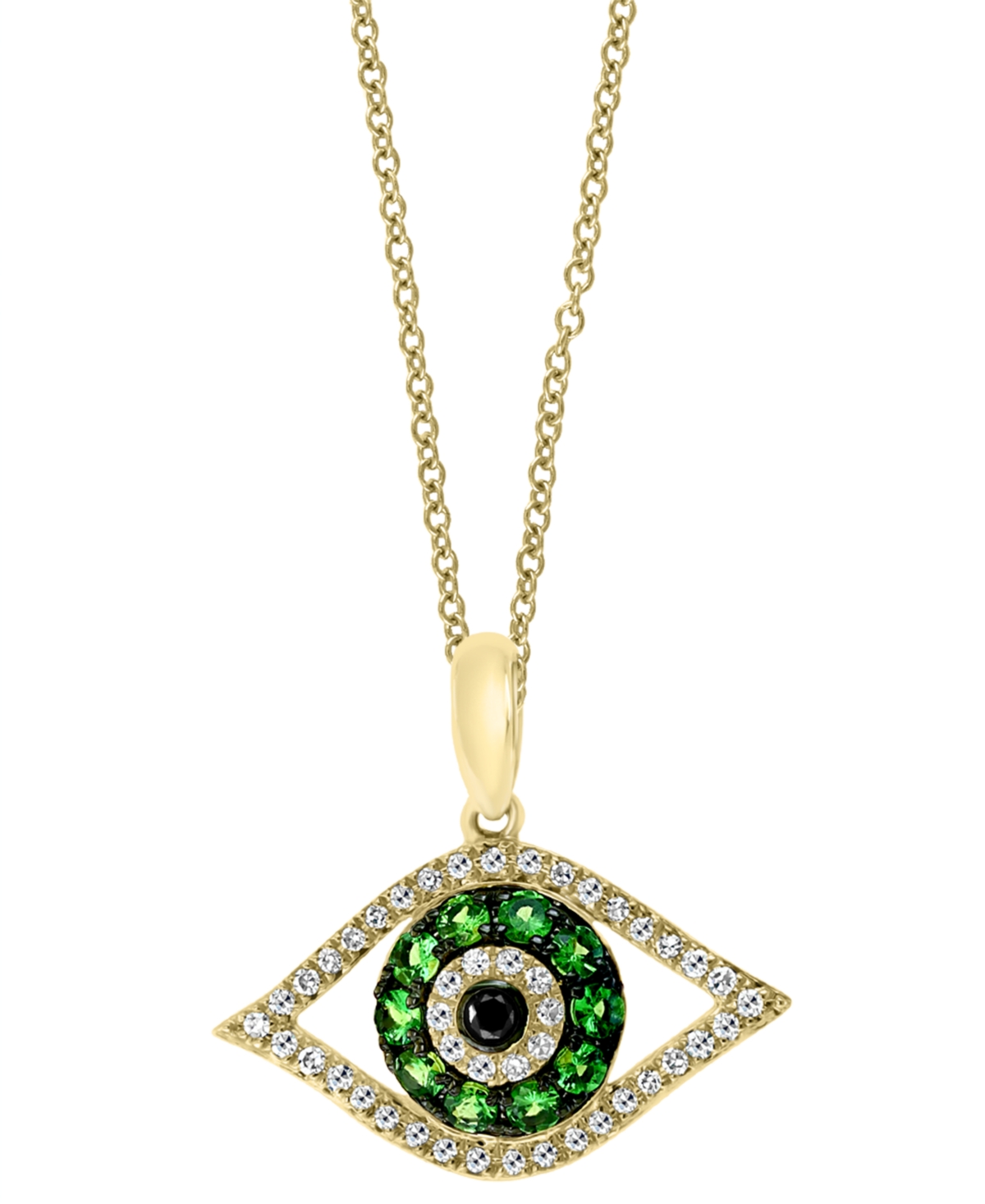 Shop Effy Collection Effy Tsavorite (1/5 Ct. T.w.) & Diamond (1/8 Ct. T.w.) Evil Eye 18" Pendant Necklace In 14k Gold In Tsavorite,yellow Gold