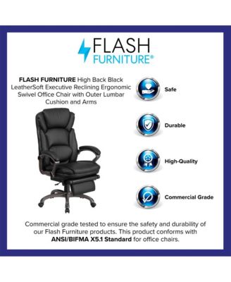 High Back Leather Executive Reclining Swivel Office Chair With Outer Lumbar Cushion And Arms