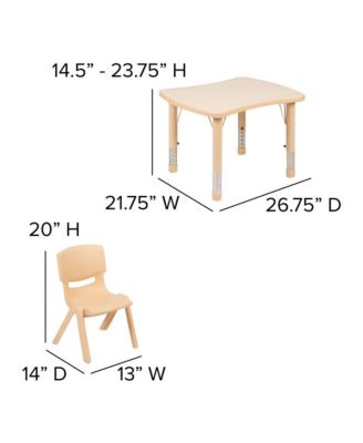 21.875"W X 26.625"L Rectangular Plastic Height Adjustable Activity Table Set With 2 Chairs
