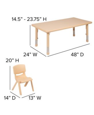 24"W X 48"L Rectangular Plastic Height Adjustable Activity Table Set With 4 Chairs
