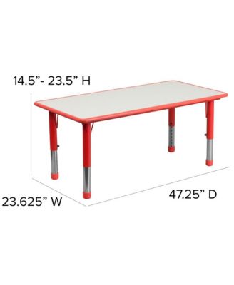 23.625"W X 47.25"L Rectangular Plastic Height Adjustable Activity Table Set With 6 Chairs