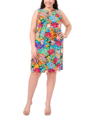MSK - Plus Size Printed Three-Ring Sleeveless Shift Dress