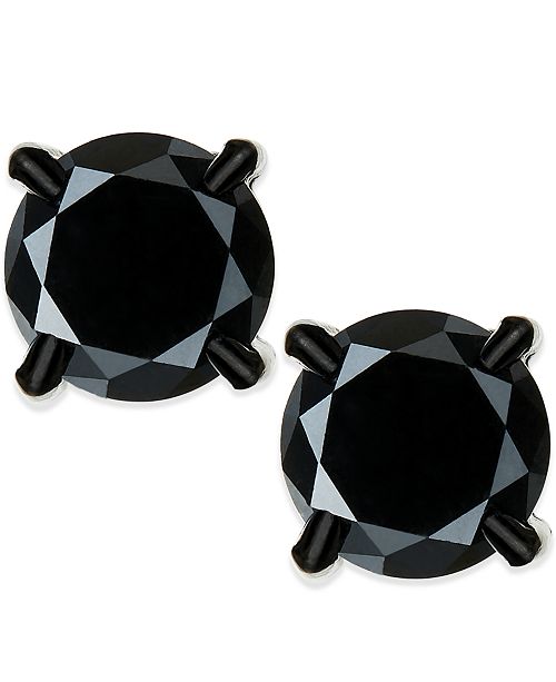 Macy S Men S Black Diamond Stud Earrings In Stainless Steel 2 Ct