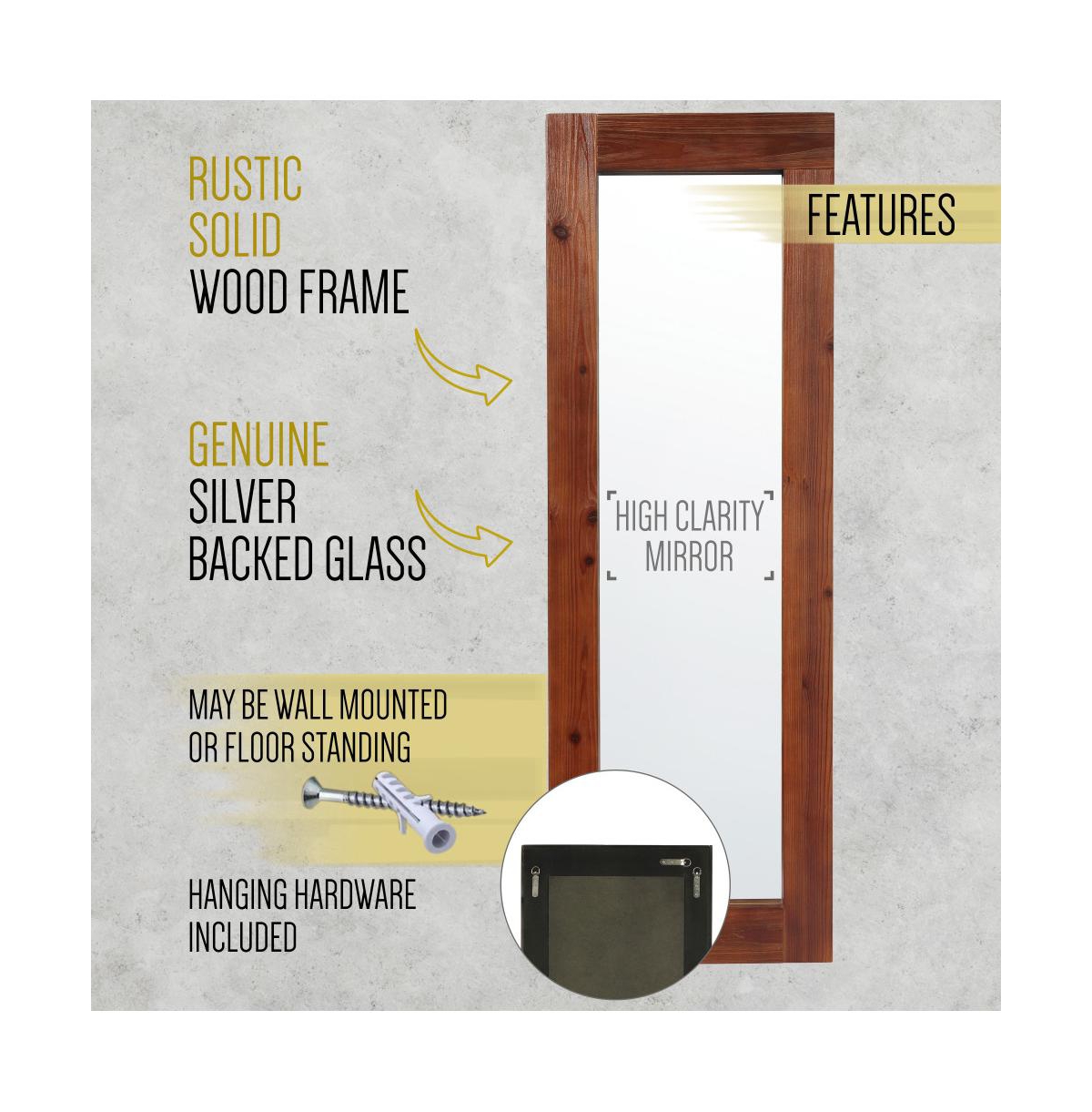 Rectangle Wall Mirror, Full Floor Length Mirror With Solid Wood Frame For Living Room, Entry Way, Bedroom
