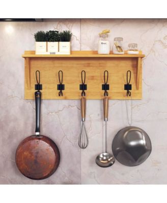 Rustic Wall-Mounted Coat Rack Shelf, 24" Solid Pine Wood with Hooks, Country Style for Entryway, Kitchen & Bathroom