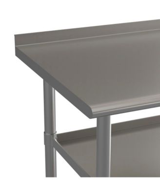 Nsf Certified Stainless Steel 18 Gauge Work Table With 1.5" Backsplash And 2 Undershelves