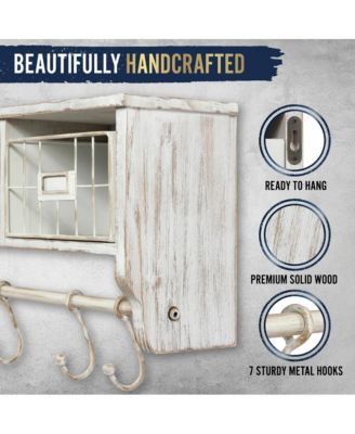 Rustic Coat Rack Wall Mounted Shelf With Hooks & Baskets, Entryway Organizer Wall Shelf With 5 Coat Hooks And Cubbies