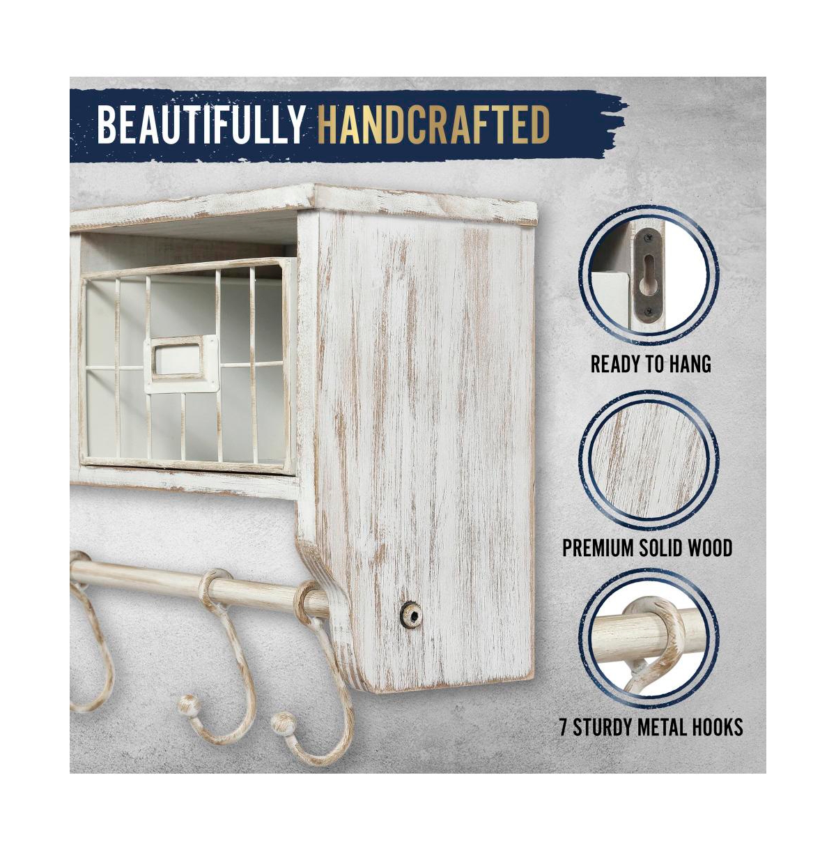 Rustic Coat Rack Wall Mounted Shelf With Hooks & Baskets, Entryway Organizer Wall Shelf With 5 Coat Hooks And Cubbies