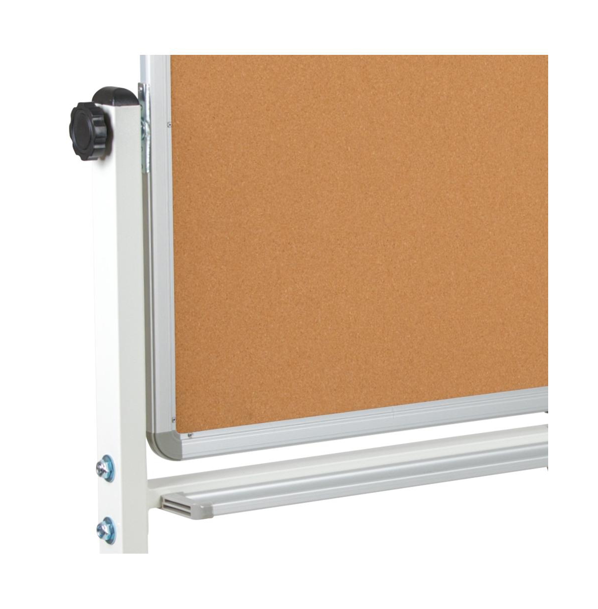 Reversible Mobile Cork Bulletin Board And White Board Stand With Pen Tray -white