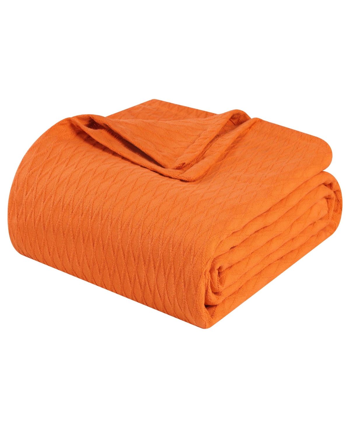 Superior Diamond Pattern All Season Woven Cotton Blanket, California King In Orange