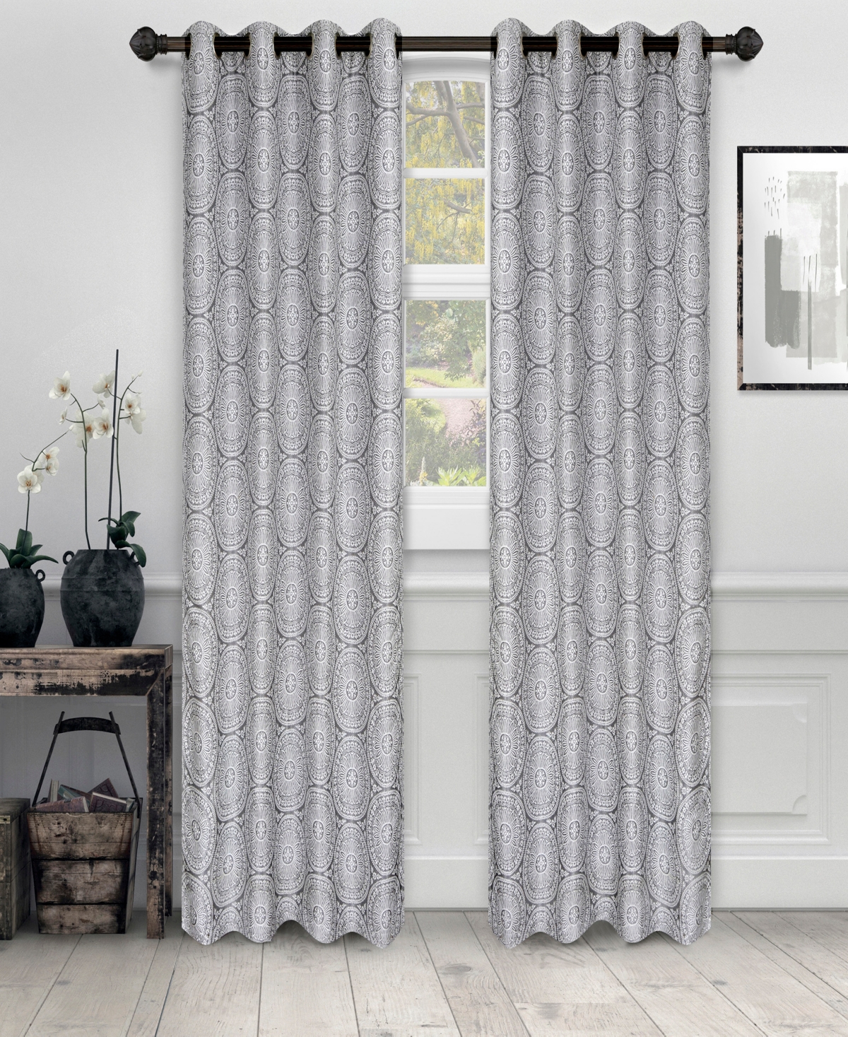 Traditional Eminence Jacquard 2-Piece Curtain Panels with Grommet Header Top, 52" X 63" - Silver