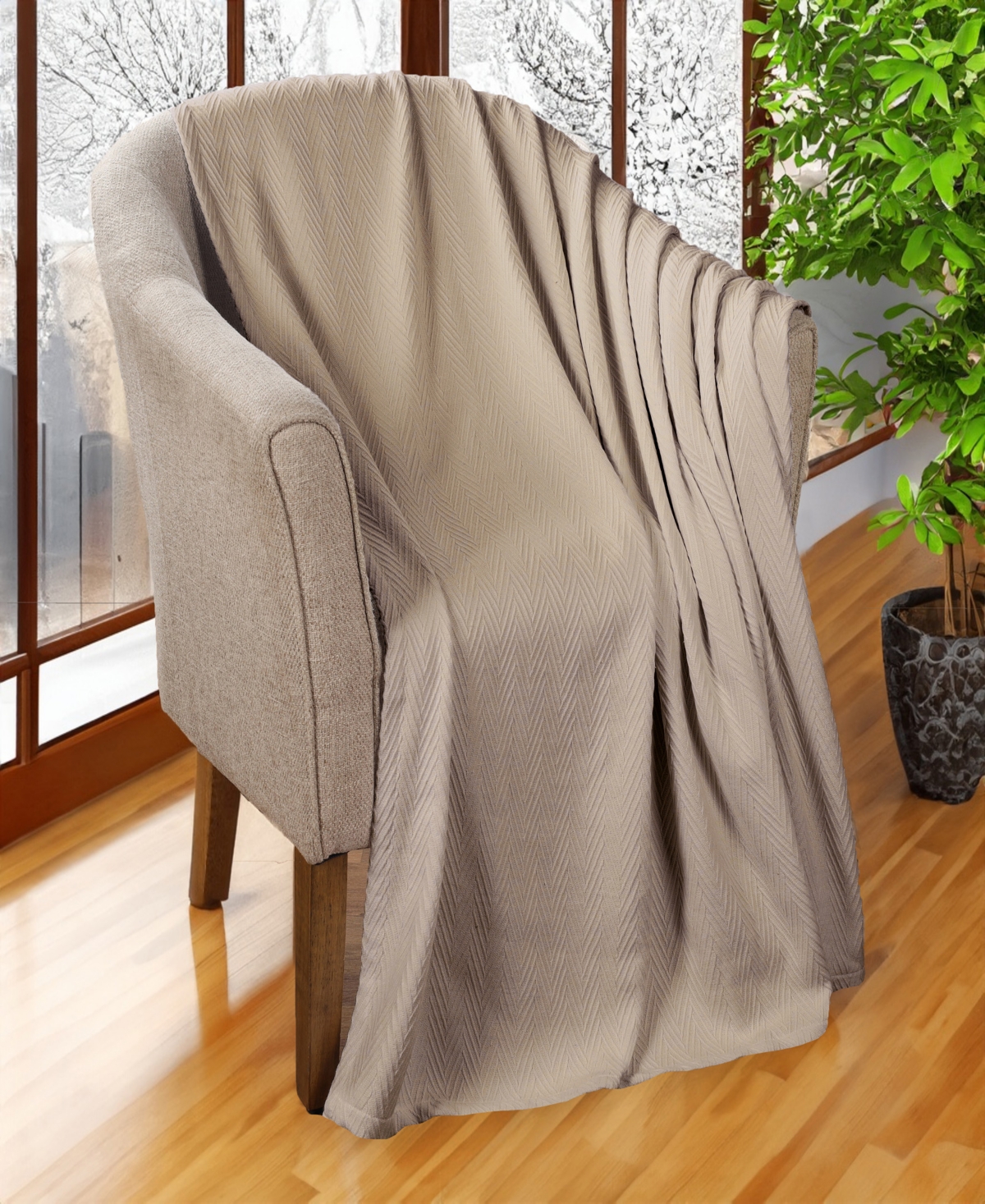 Superior Chevron All Season Cotton Blanket, Twin In Khaki