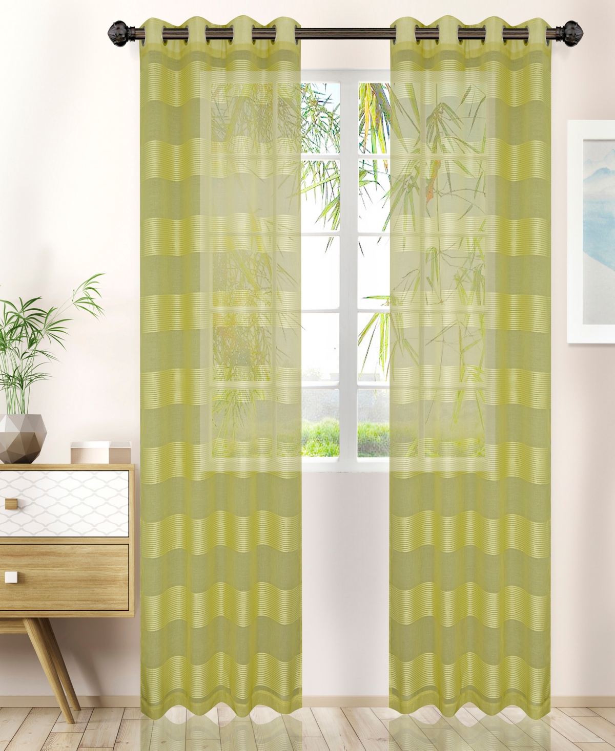 Superior Traditional Dalisto Rope Textured Sheer Modern 2-Piece Curtain Set with Grommet Top Header, 52