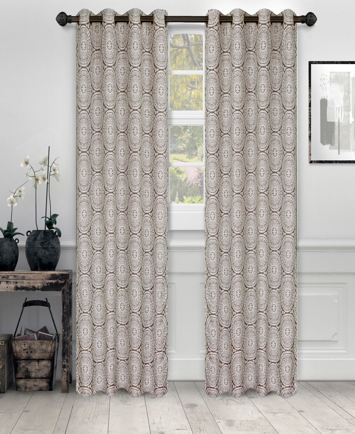 Traditional Eminence Jacquard 2-Piece Curtain Panels with Grommet Header Top, 52" X 63" - Silver