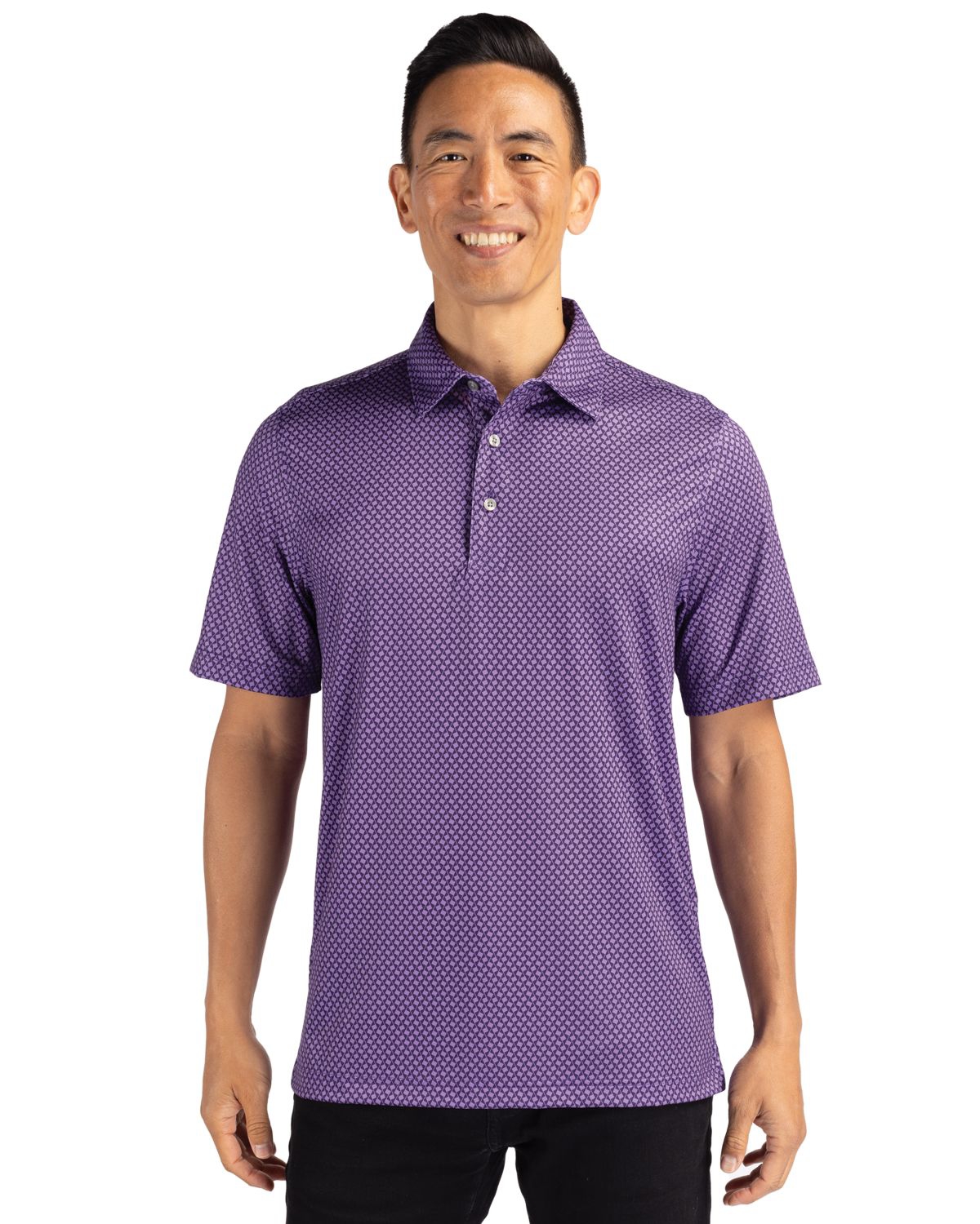 Tall Cutter Buck Pike Banner Print Stretch Polo Shirt - College purple
