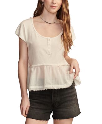 Lucky Brand - Women's Short-Sleeve Peplum Henley Top