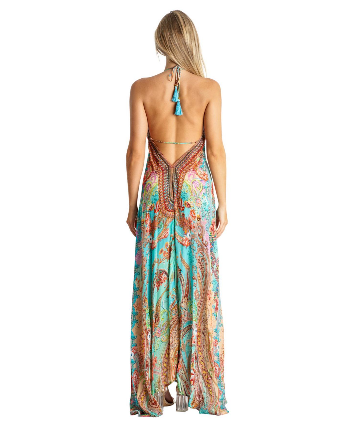 Женское платье La Moda Clothing Maxi Boho Art Halterneck, цвет: Бирюзовый / Розовый — фото 2
