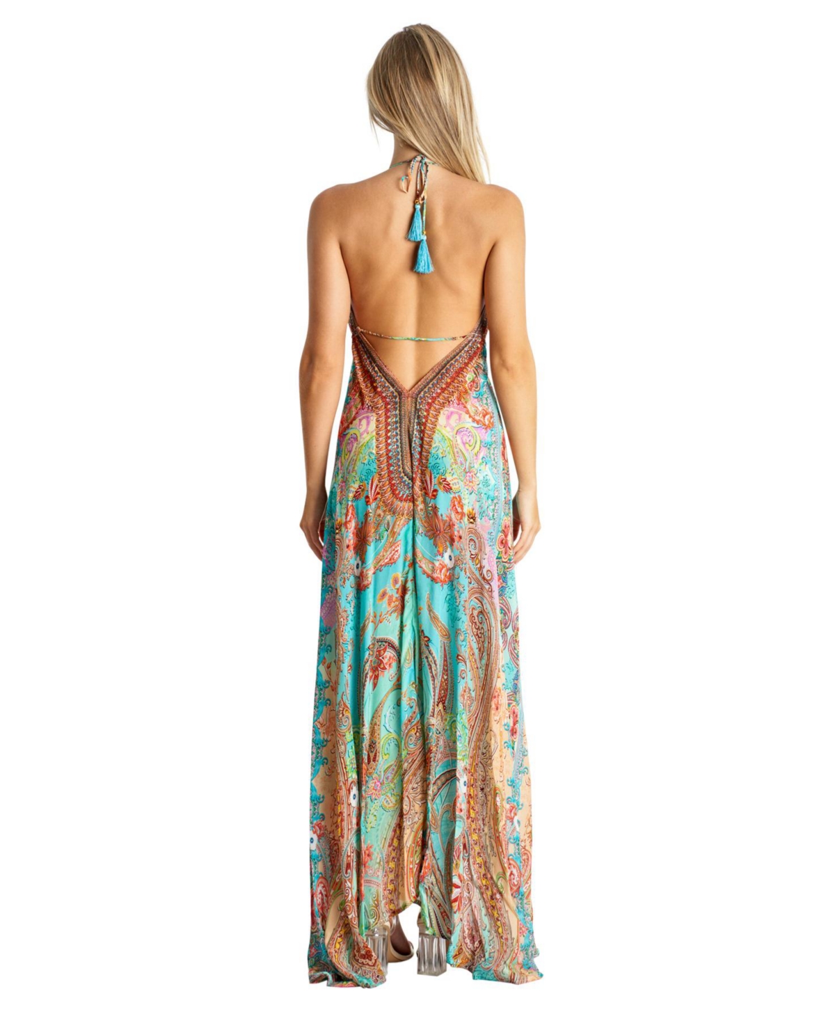 La Moda Clothing Women's Maxi Boho Art Halterneck Dress -/ light pink