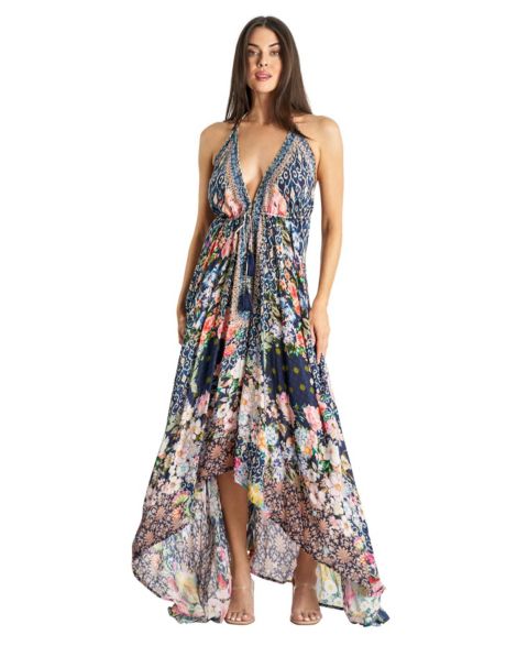 Женское платье La Moda Clothing Maxi Tropical Print Halterneck, цвет: Тёмно-синий