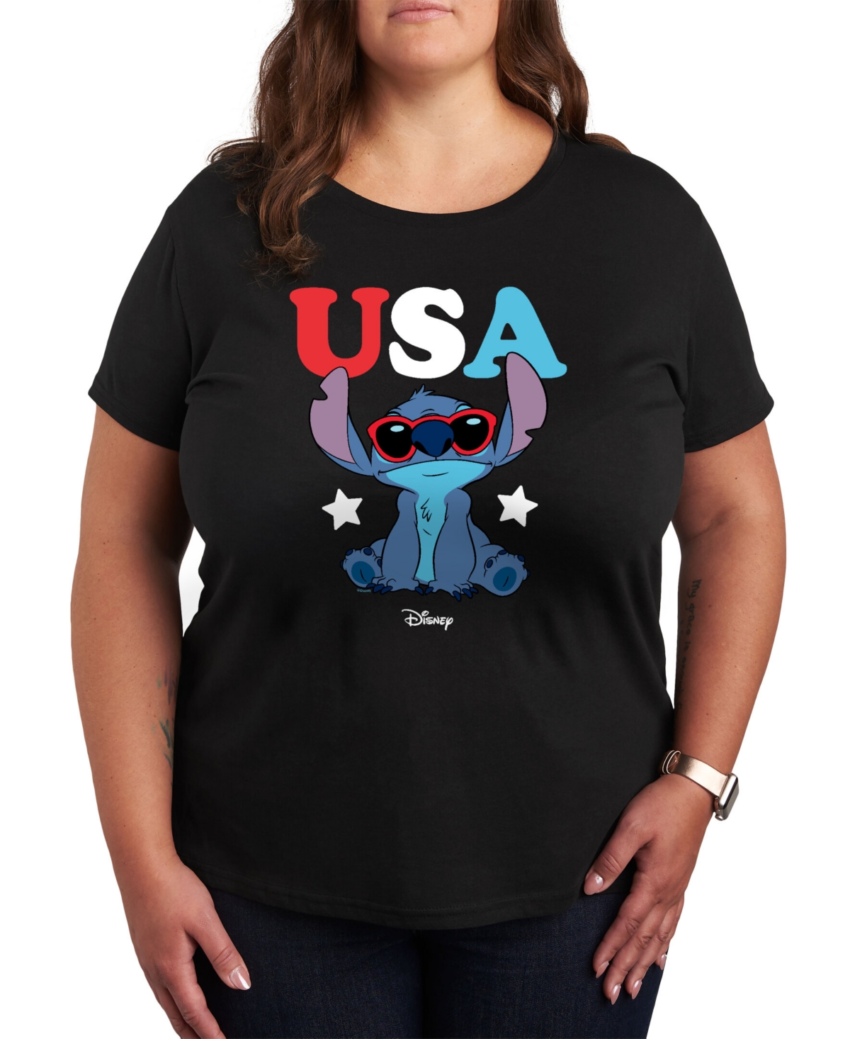 Hybrid Apparel Trendy Plus Size Stitch Usa Graphic T-shirt In Black