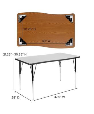 28"W X 47.5"L Rectangle Wave Flexible Collaborative Adjustable Height Activity Table