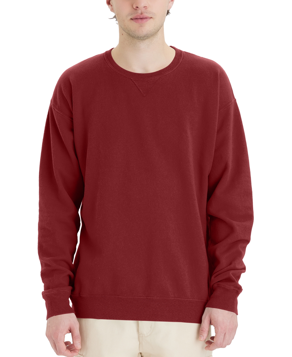 Shop Hanes Unisex Garment Dyed Fleece Sweatshirt In Red