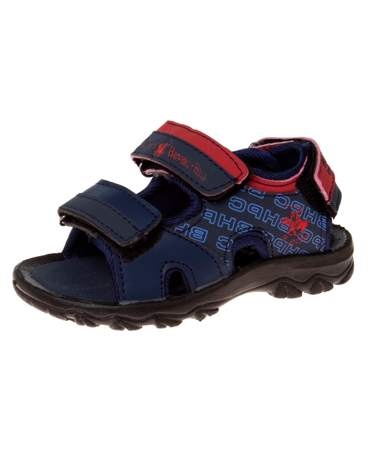 Beverly Hills Polo Club Toddler Double Hook And Loop Sport Sandals In Black,orange
