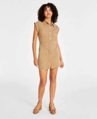 Tinsel - Juniors' Point Collar Cap Sleeve Mini Shirtdress
