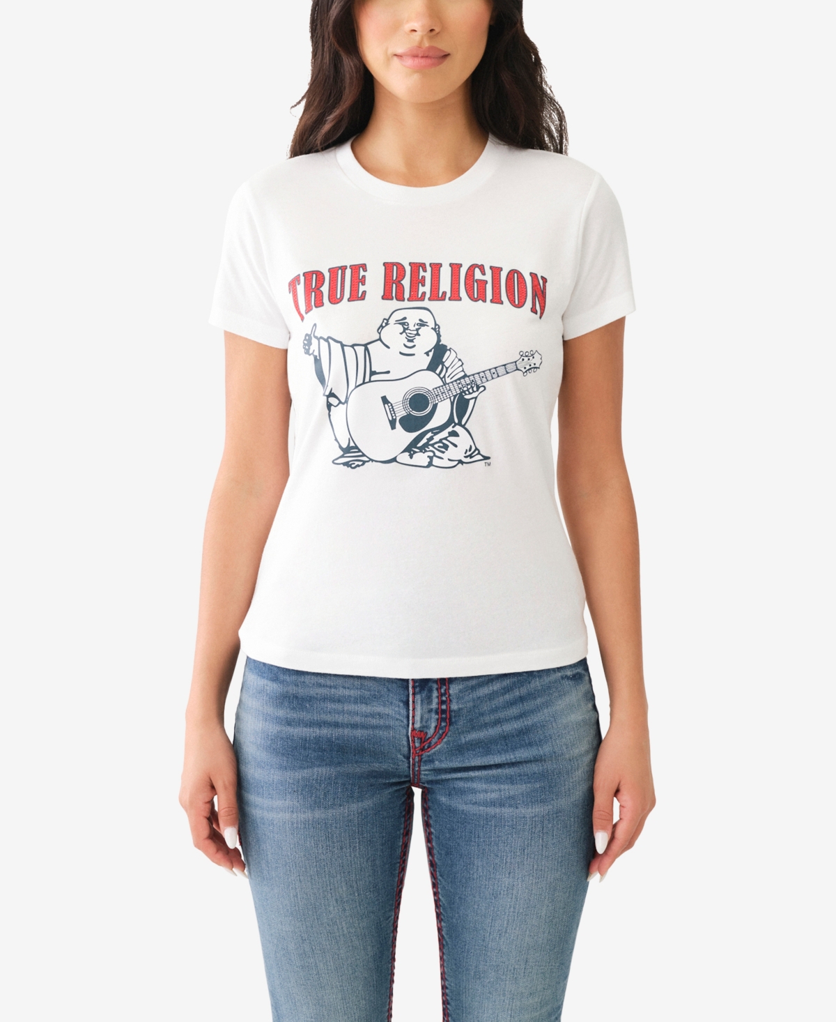 True Religion Women's Buddha Slim Crew Tee In White