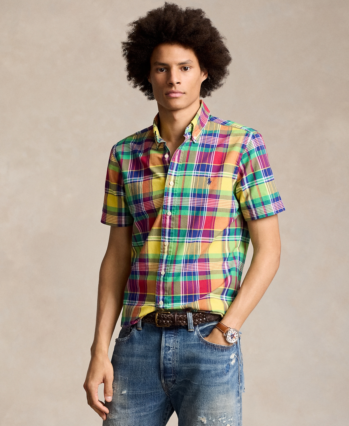 Polo Ralph Lauren Men's Classic-Fit Yarn-Dyed Plaid Cotton Oxford Button-Down Shirt -Red Multi