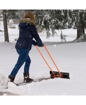 30" Snow Shovel Heavy-Duty Metal Adjustable Height Wheeled Snow Removal Pusher