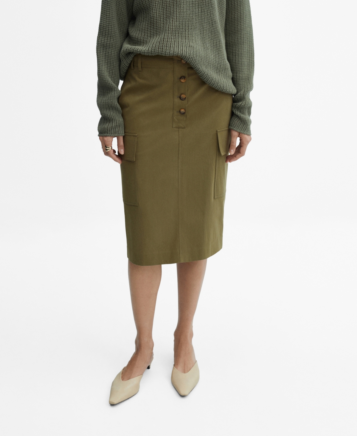 Women's Cargo Midi Skirt - Medium Green