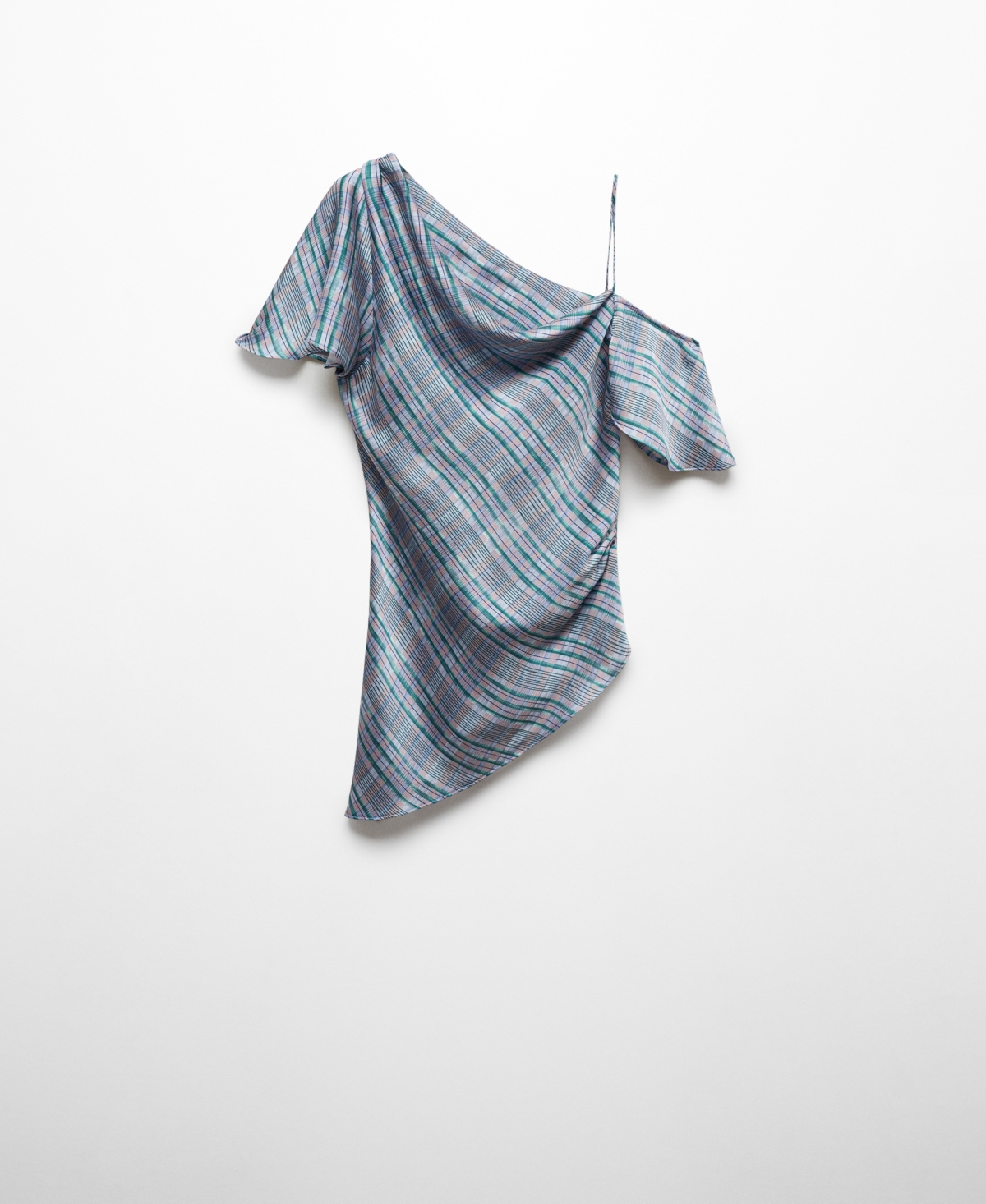 Mango Asymmetric Satin Check Blouse Blue In Medium Blue