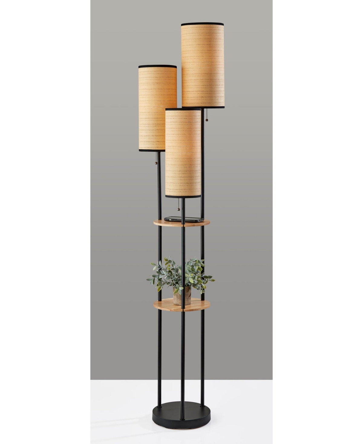 ADESSO 68.5" WOOD SHELVES TRIO FLOOR LAMP